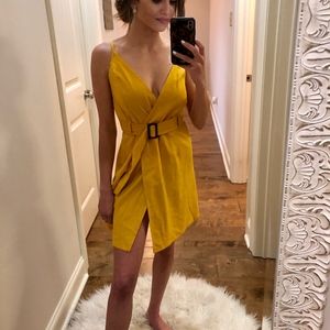 Yellow Wrap Belted Dress